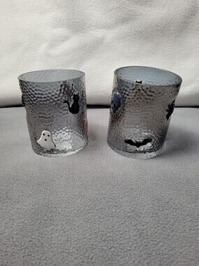 Set Of 2 Halloween Textured Hurricane Candle Holder Table Decor 4.7"Hx4"Wx4"D